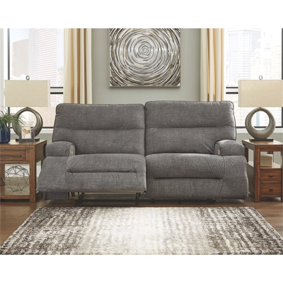 Bowery Hill Contemporary Fabric Gray 2 Seat Power Reclining Sofa   Transitional   Loveseats   by Homesquare  Houzz