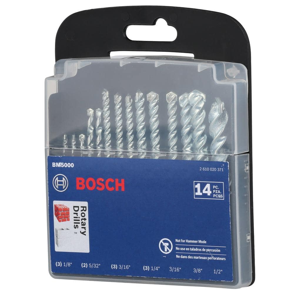 Bosch Fast Spiral Carbide-Tipped Masonry Rotary Drill Bit Set for Drilling in Brick and Block (14-Piece) BM5000