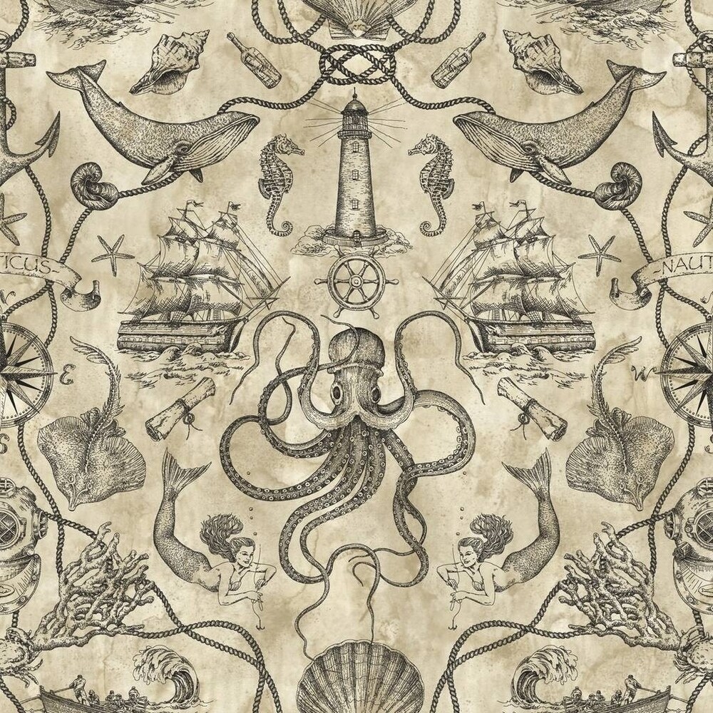 Biscayne Deep Sea Toile Wallpaper 20.5 In x 33 Ft