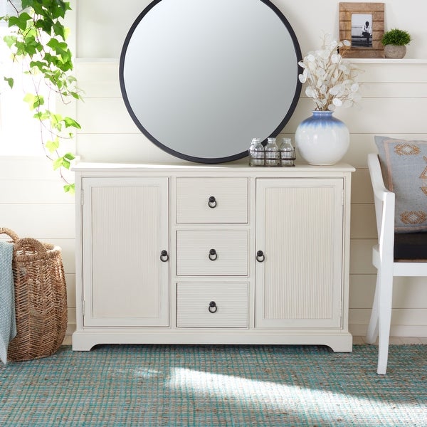 SAFAVIEH Adiland Distressed White 2 Door 3-Drawer Sideboard. - 45