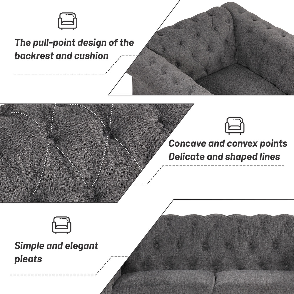 3 Piece Button Down Tufted Dutch Velvet Upholstered Sofa Sets  Including Three Seater Sofa  Two Seater and Set Single Chair