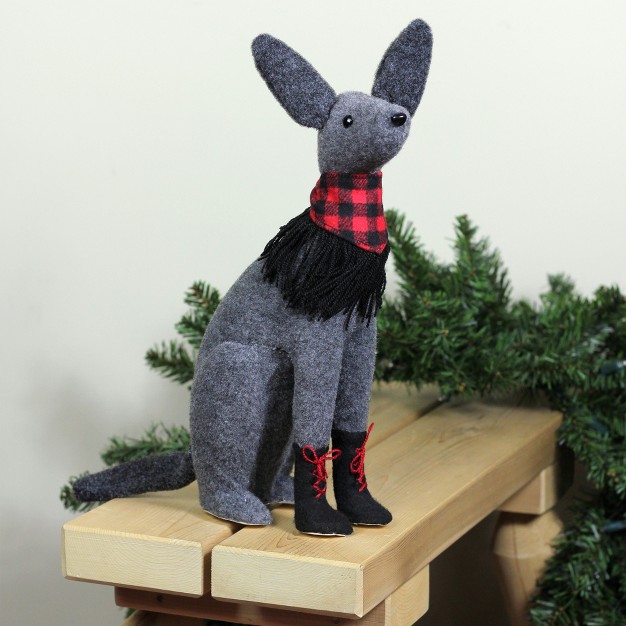 Northlight 14 5 Gray And Red Sitting Dog With Plaid Collar Christmas Decoration