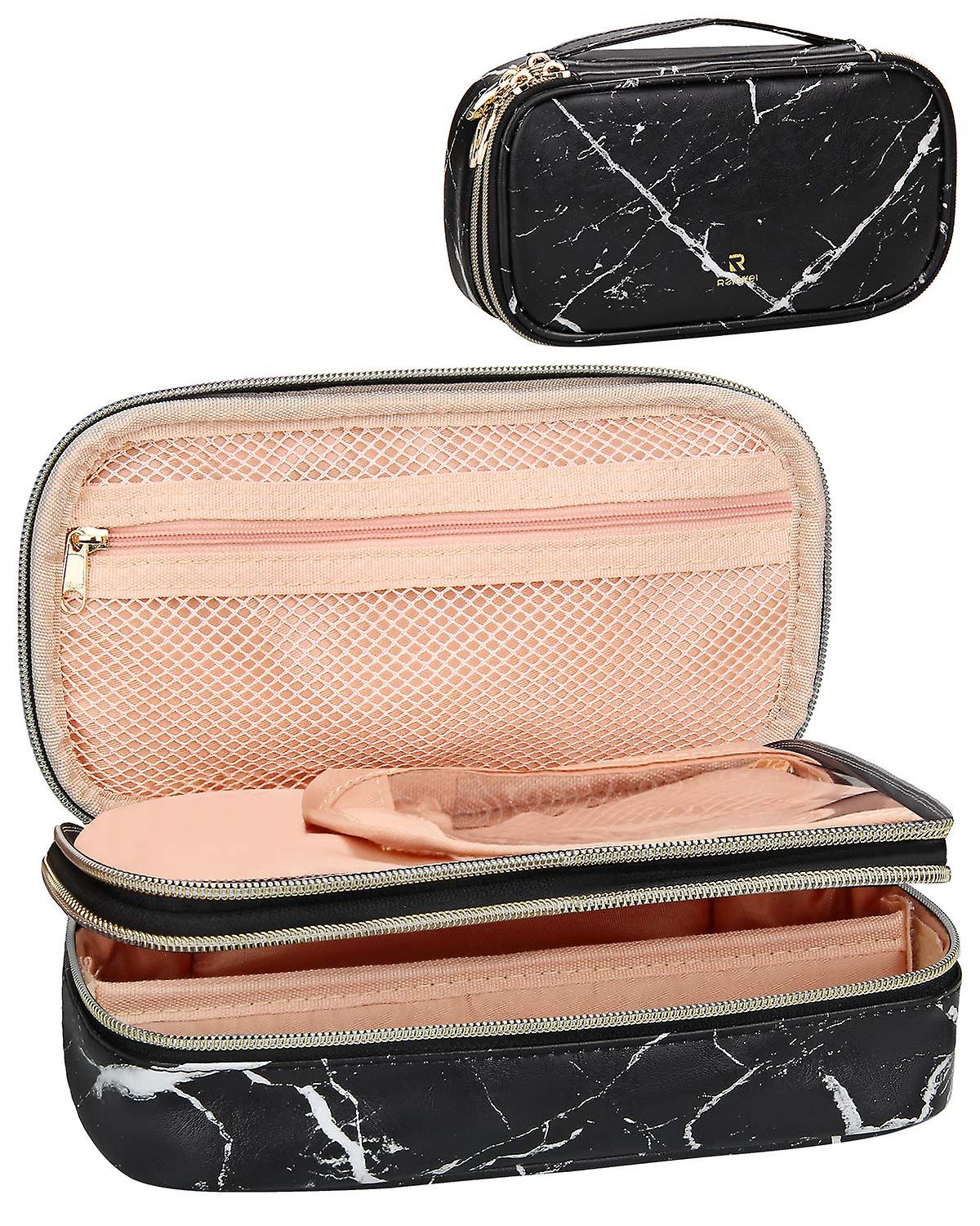 Makeup Bag For Women Small Makeup Case Travel 2 layer Brush Bag Marble Make Up Bag Makeup Organizers And Storage Cosmetic Pouch Artist Professional Ma