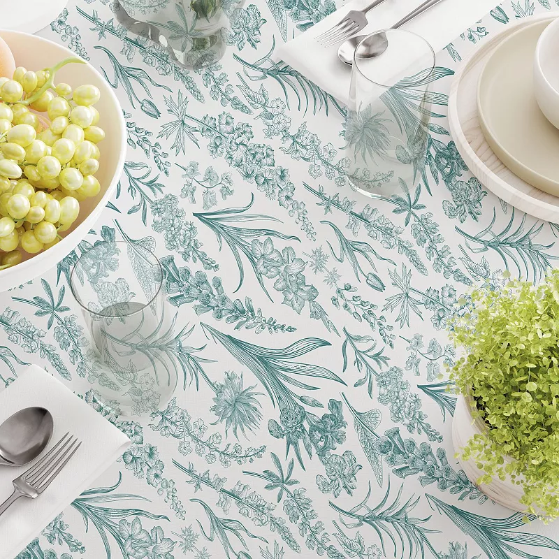 Rectangular Tablecloth， 100% Polyester， 60x104， Green Garden Flowers