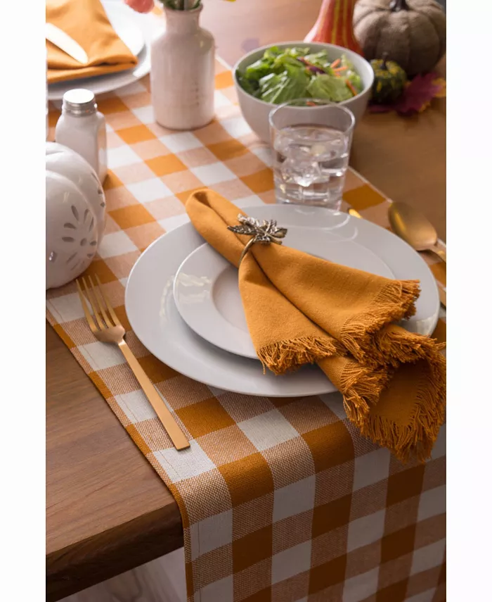 Design Imports Pumpkin Spice Heavyweight Check Fringed Table Runner 14 X 108