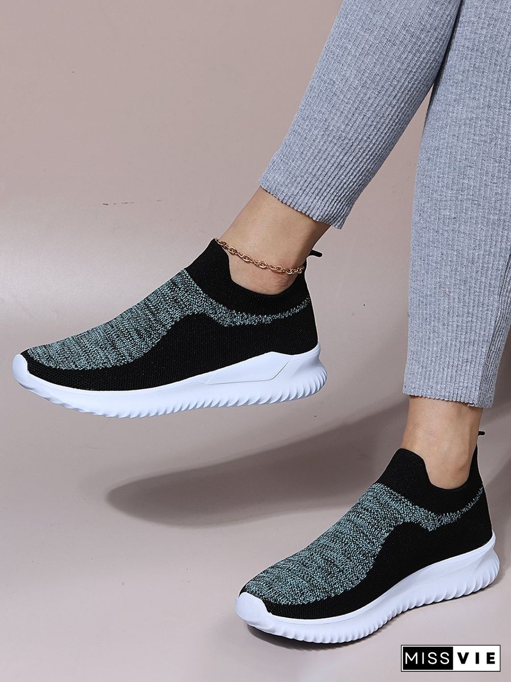 Color Block Sports All Season Daily Mother's Day Slip On Non-Slip Fly Woven Shoes EVA Sneakers for Women