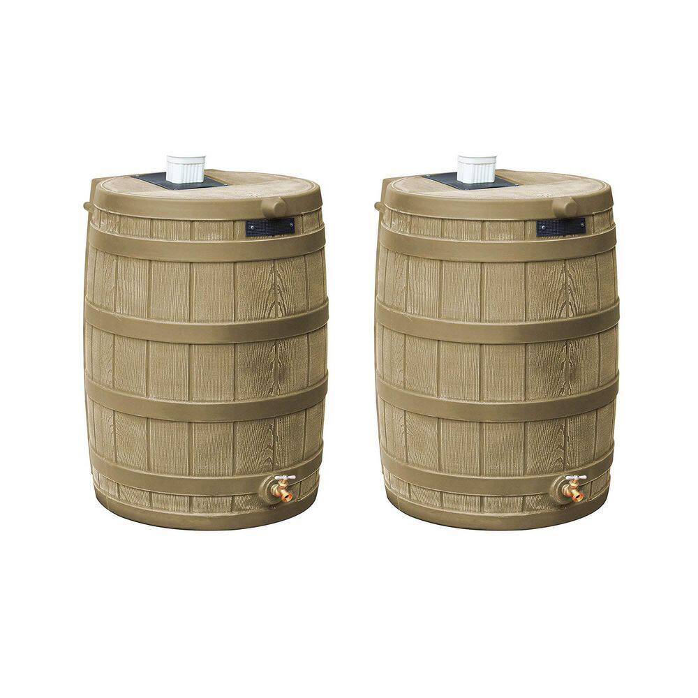 Good Ideas Rain Wizard 50 Gallon Rain Barrel Water Collector Khaki (2-Pack) 2 x RW50-KHA