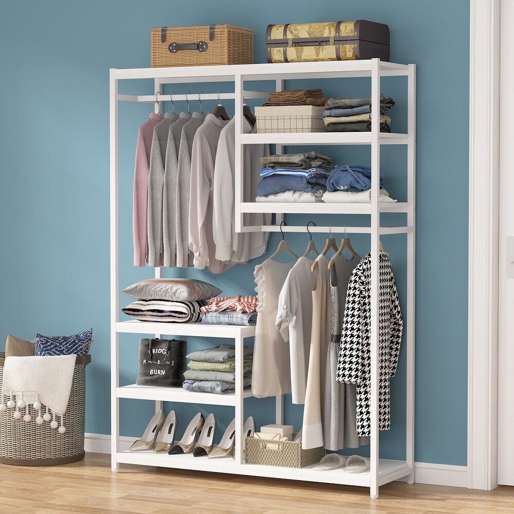 Large closet organizer Double Hanging Rod Clothes Garment Racks with Storage Shelves