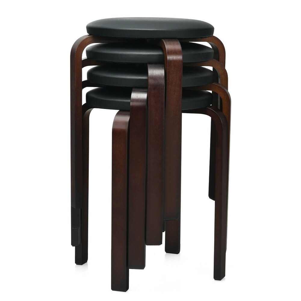 Set of 4 Bentwood Round Stool Stackable Dining Chair with Padded Seat   15\