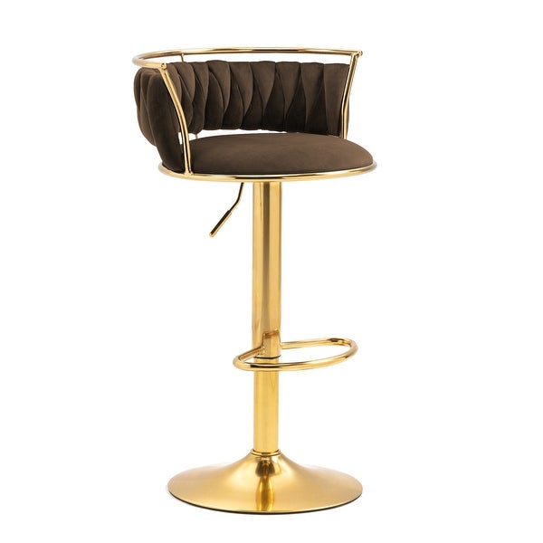 Velvet Swivel Bar Stools with Low Back and Footrest