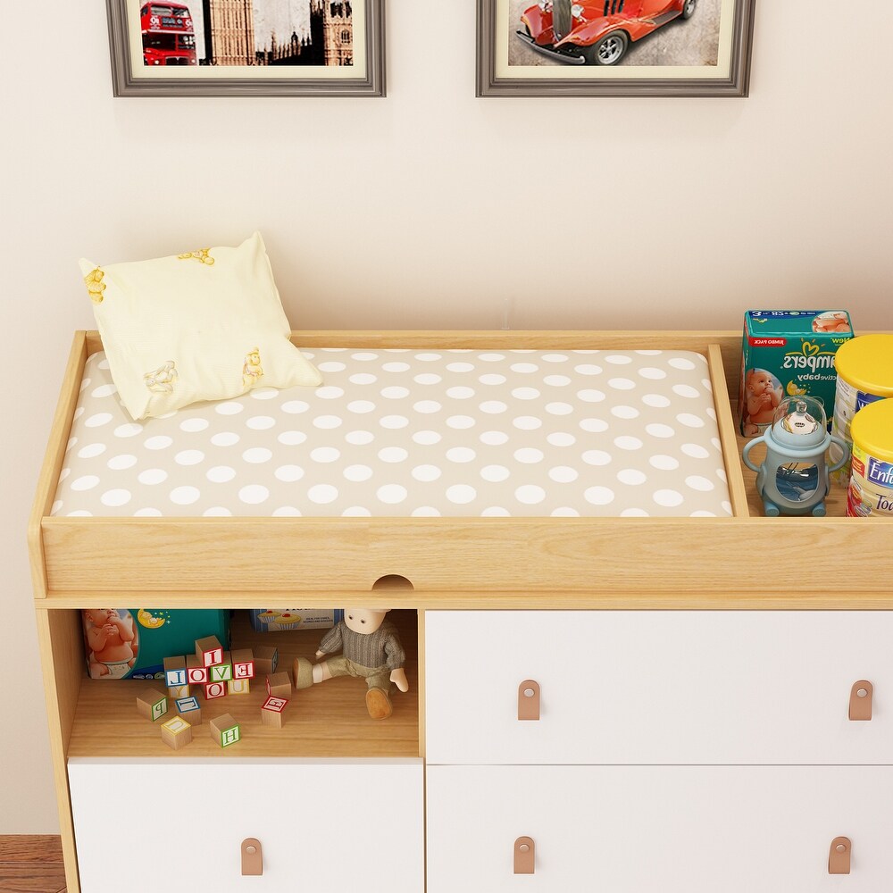 Baby Changing Table Dresser with 4 Drawers Shelf Hidden Trash Storage