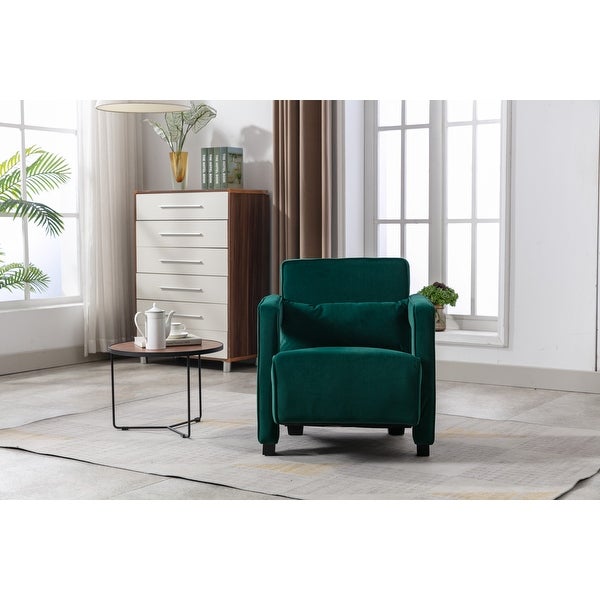 Velvet Upholstered Living Room Sofa Chair With Wood Legs and a Pillow