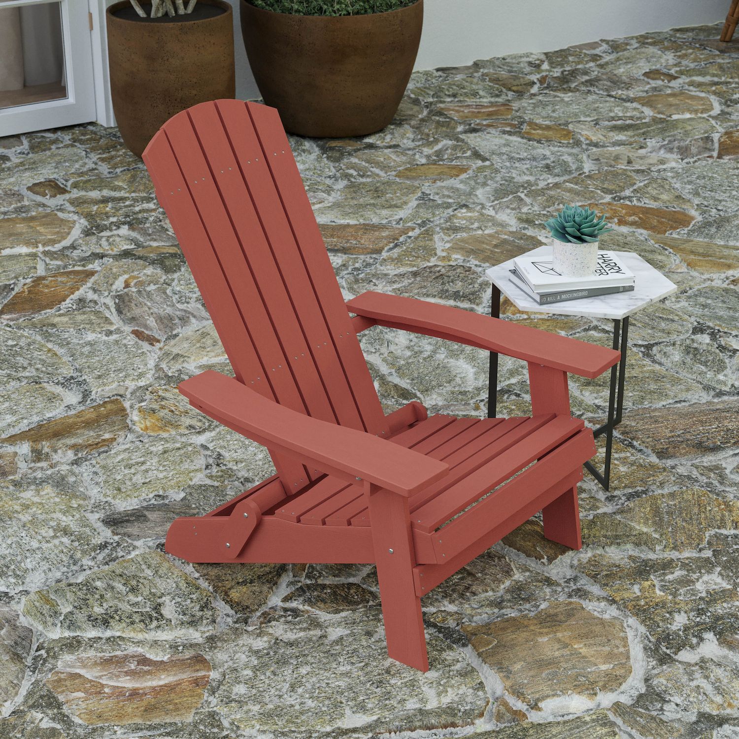 Merrick Lane Set of 4 Riviera Poly Resin Folding Adirondack Lounge Chair - All-Weather Indoor/Outdoor Patio Chair