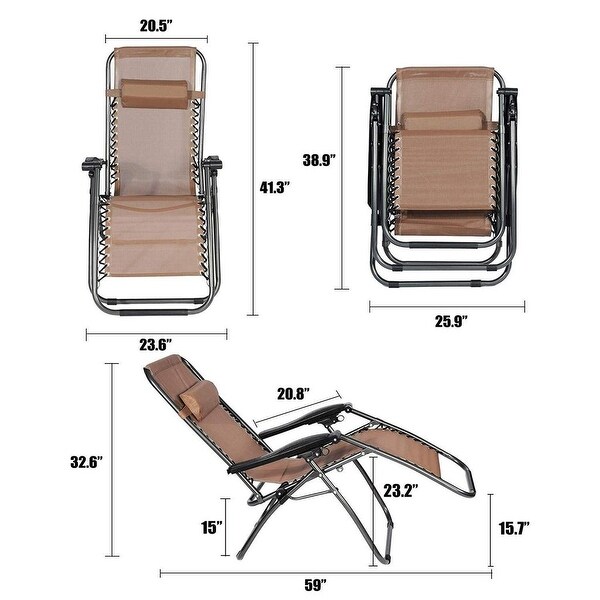 Zero Gravity Reclining Lounge Patio Chairs， 2PC， Brown - 59