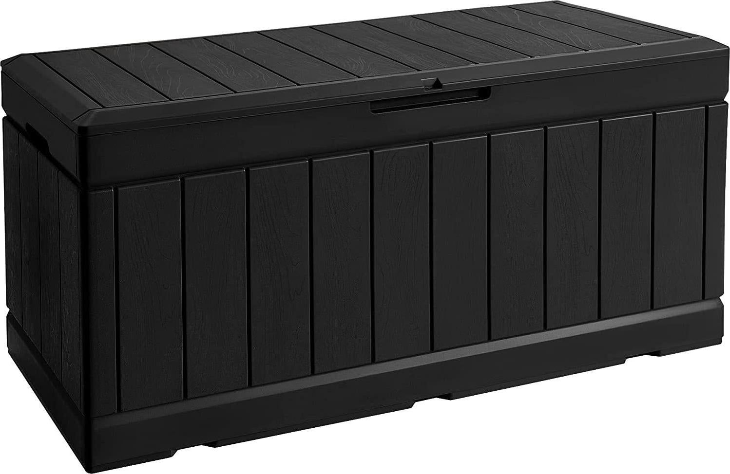 JUMMICO 88 Gallon Outdoor Deck Box Large Resin Storage Box for Patio Furniture Cushions, Toys, and Garden Tools (Black)