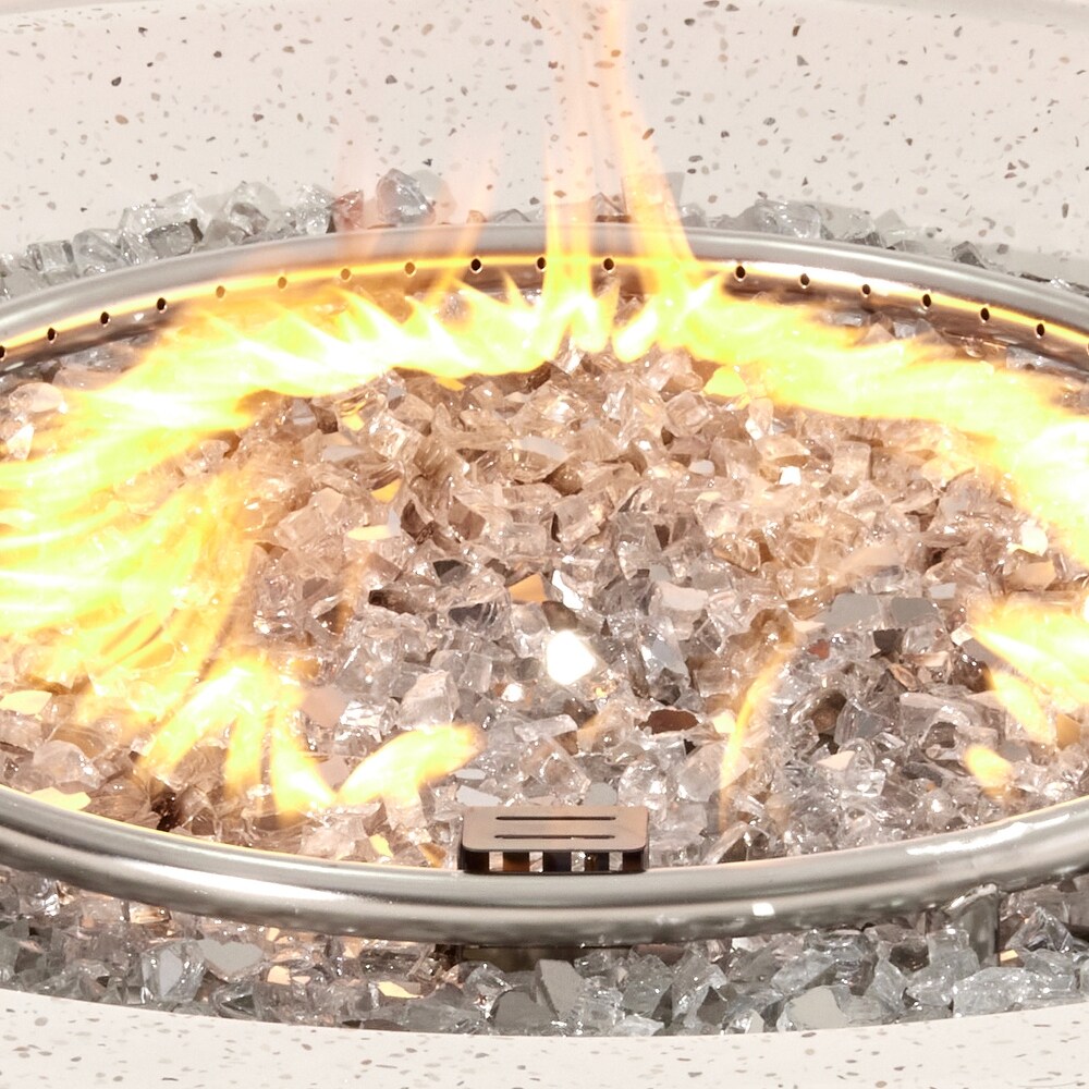 COSIEST Outdoor Round Propane Fire Pit w Wind Guard and Fire Glass