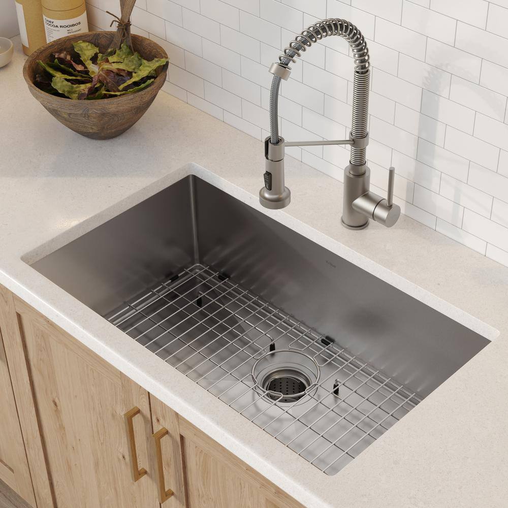 KRAUS Standart PRO All-in-One Undermount Stainless Steel 30 in. Single Bowl Kitchen Sink with Faucet in Stainless Steel KHU100-30-1610-53SS