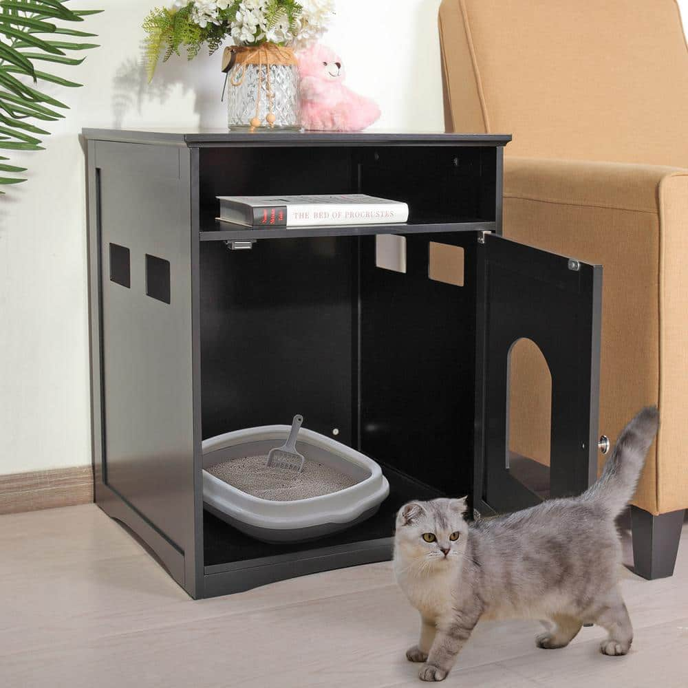 COZIWOW Cat Hidden Litter Box Furniture Enclosure with Tabletop, Black CW12M0332