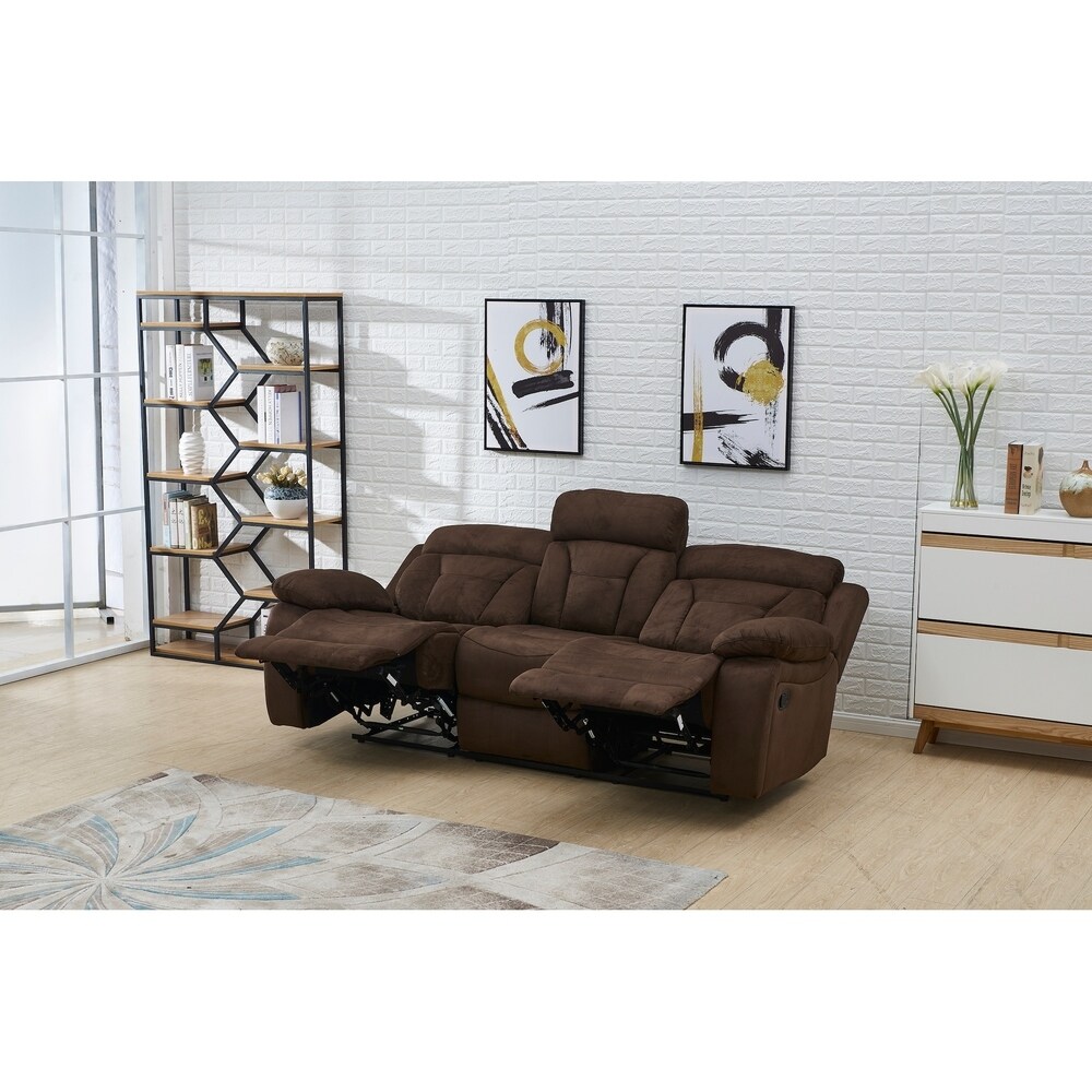 Vanity Art Brown Microfiber 3 Piece Reclining Loveseat with One Motion Sofa 1 Motion Loveseat 1 Reclining Chair Living Room Set