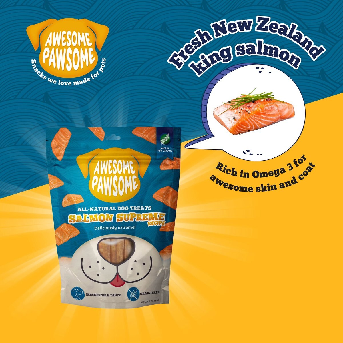 Awesome Pawsome Salmon Supreme Recipe Dog Treats， 3-oz bag