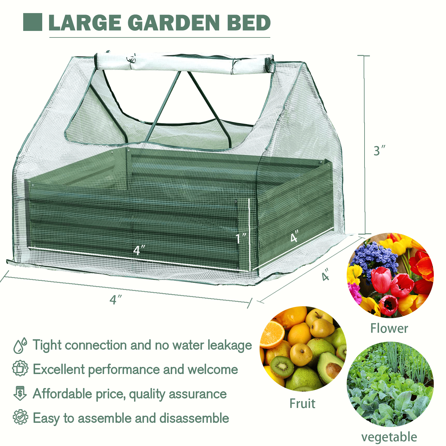 Aoodor 4.3 ft. x 4.3 ft. x 2.9 ft. Raised Garden Bed Planter Box Greenhouse White