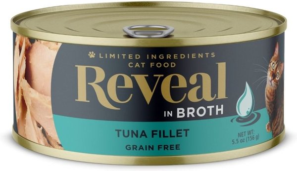 Reveal Natural Limited Ingredient Grain Free Tuna Fillet in Broth Wet Cat Food， 5.5-oz， case of 12