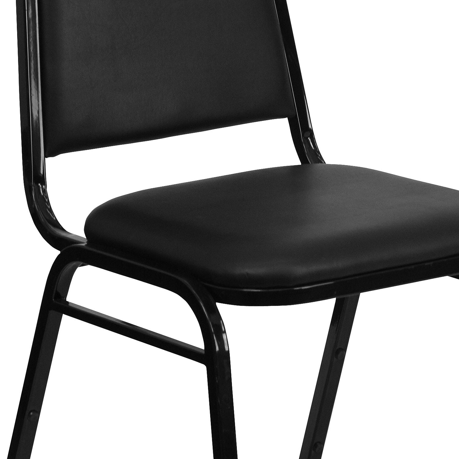 Flash Furniture 4 Pack HERCULES Series Trapezoidal Back Stacking Banquet Chair in Black Vinyl  Black Frame