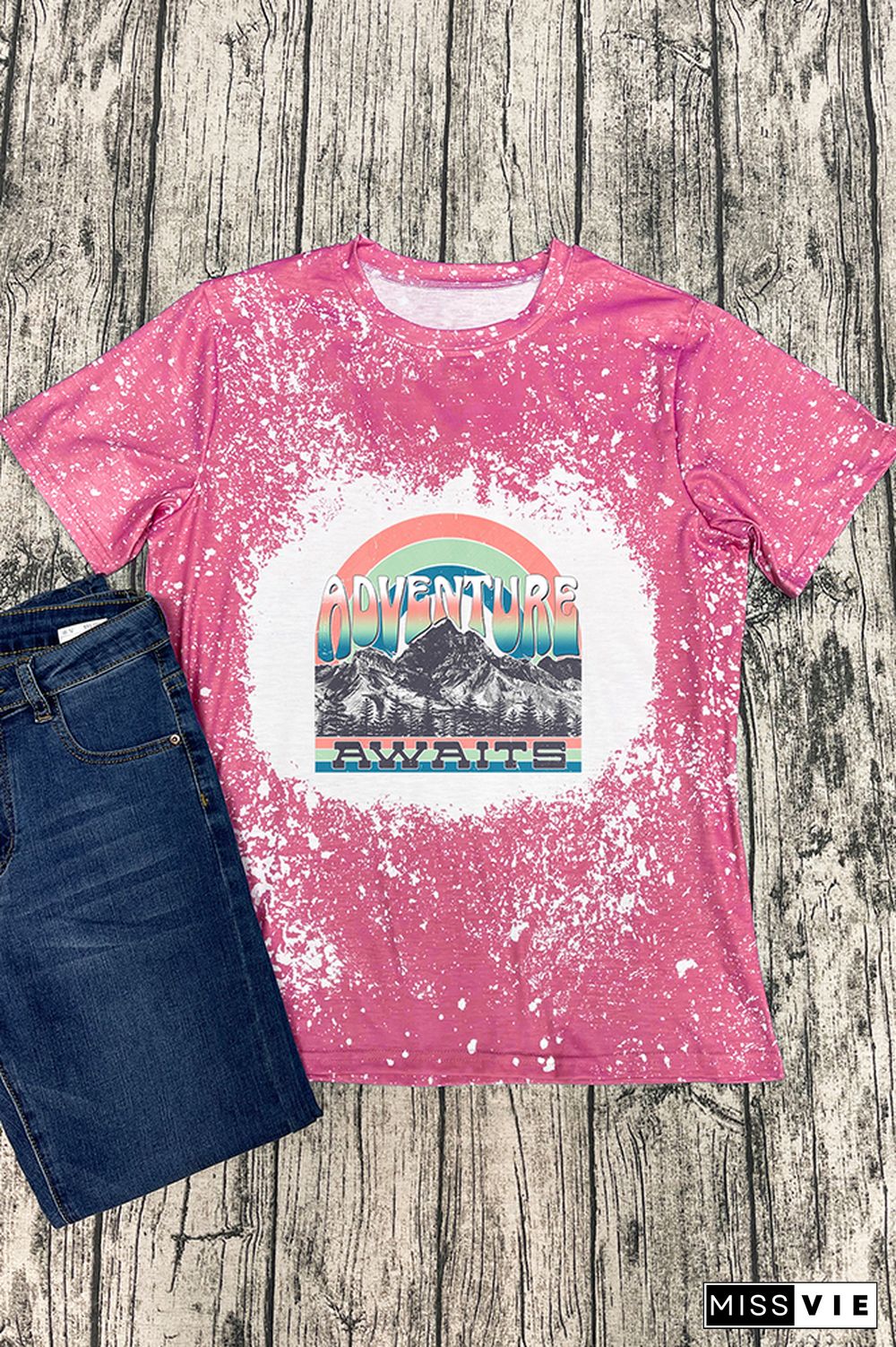 Adventure Awaits Mountains Blue Graphic Tee Wholesale