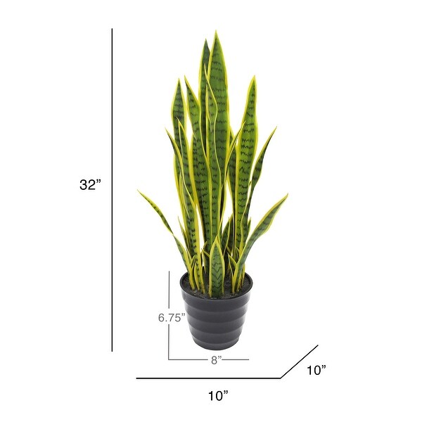 32in Green Yellow Artificial Sansevieria Snake Plant in Black Pot