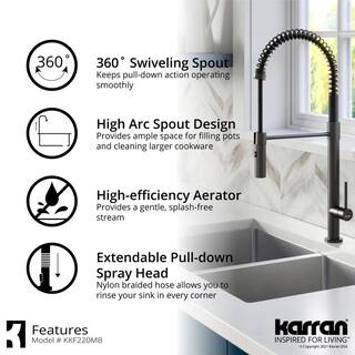 Karran Bluffton Single-Handle Pull-Down Sprayer Kitchen Faucet in Matte Black KKF220MB