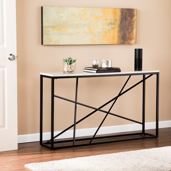 SEI Furniture Kerley Faux Marble Skinny Console Table - Matte Black