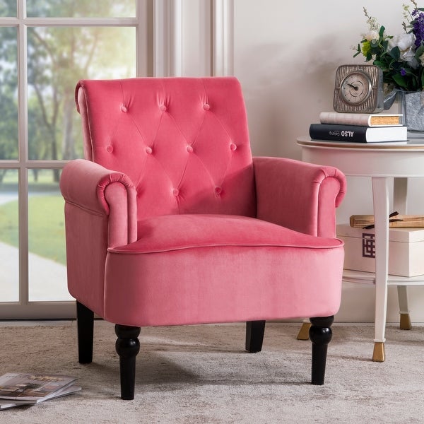 Elegant Button Tufted Club Chair Accent Armchairs with Wooden Legs