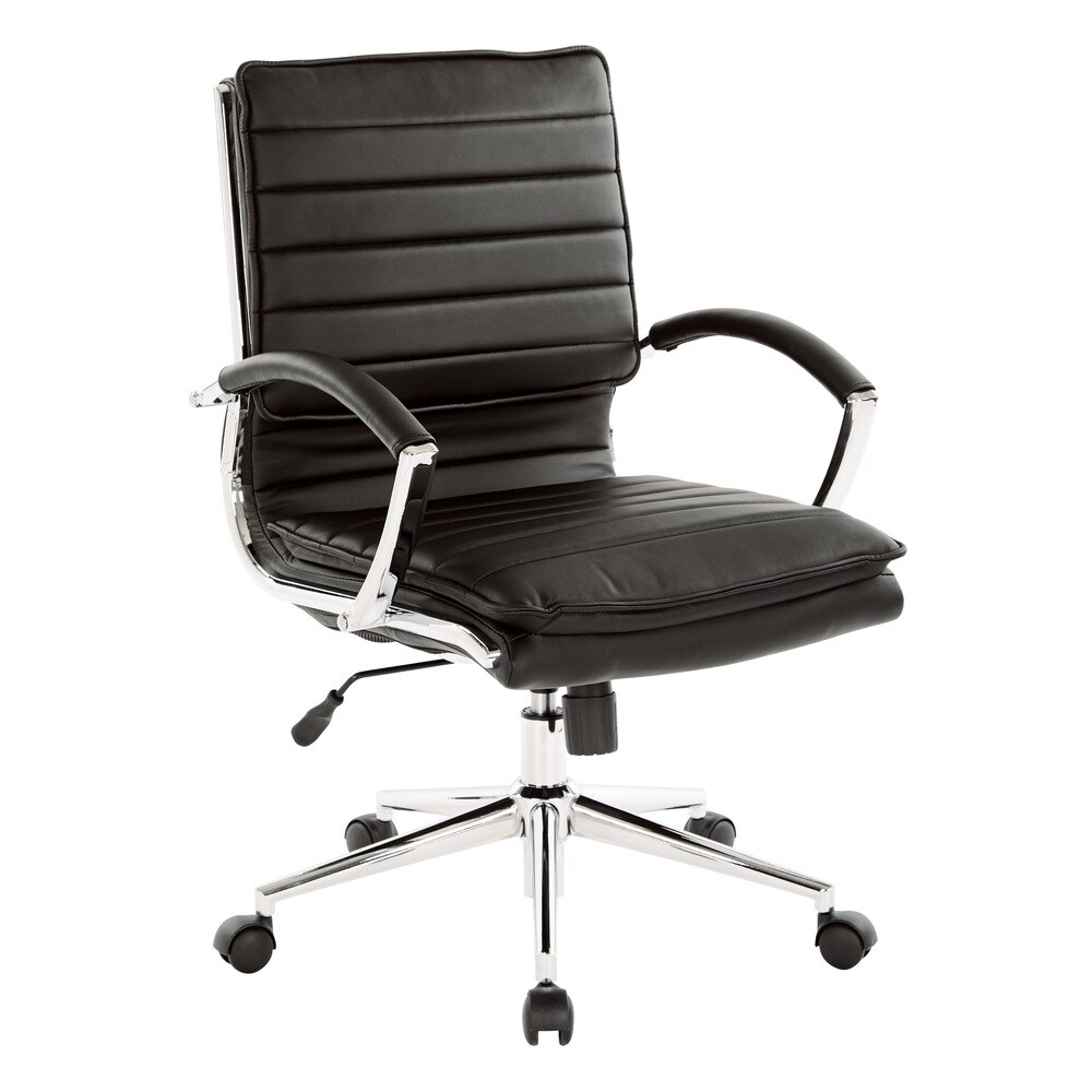 Faux Leather Chair/ Chrome Base Mid back Professional Managers Chair w/ Removable Sleeves