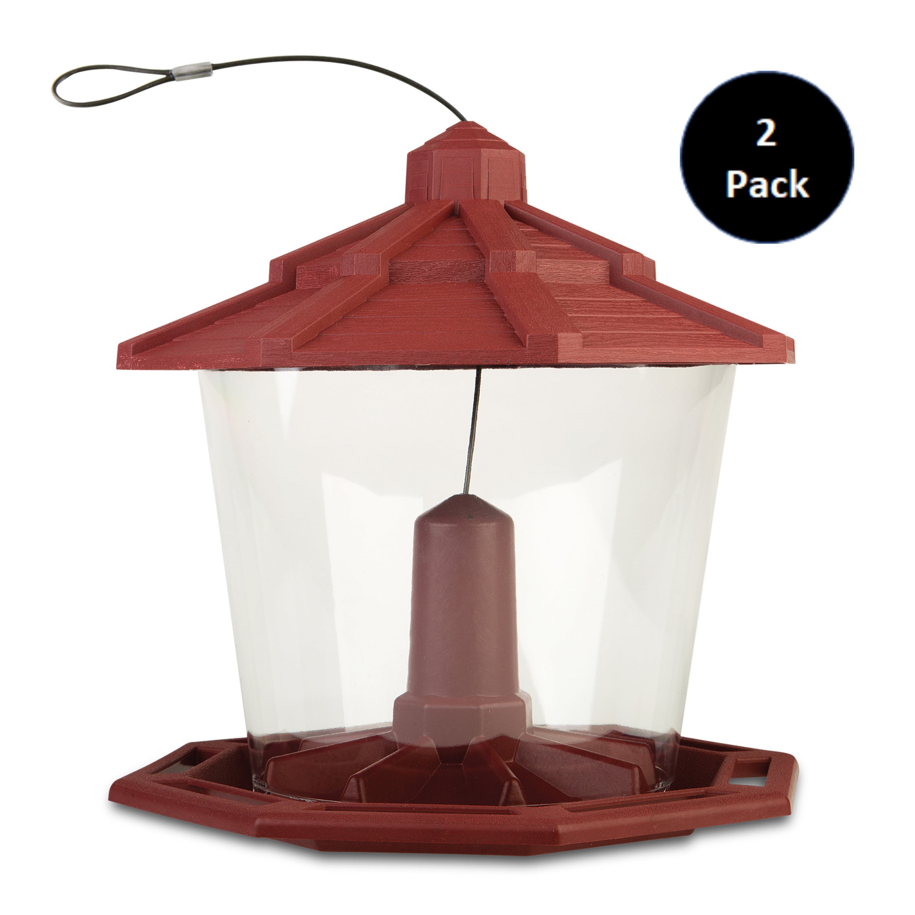 Pennington Red Resin Ecozebo Wild Bird Hopper Feeder， 7 lb. Capacity， 2 Pack