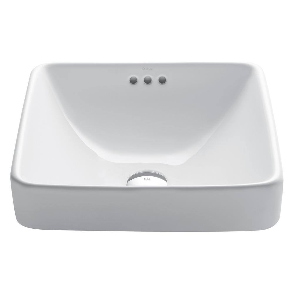 KRAUS Elavo Series Square Ceramic Semi-Recessed Bathroom Sink in White with Overflow KCR-281