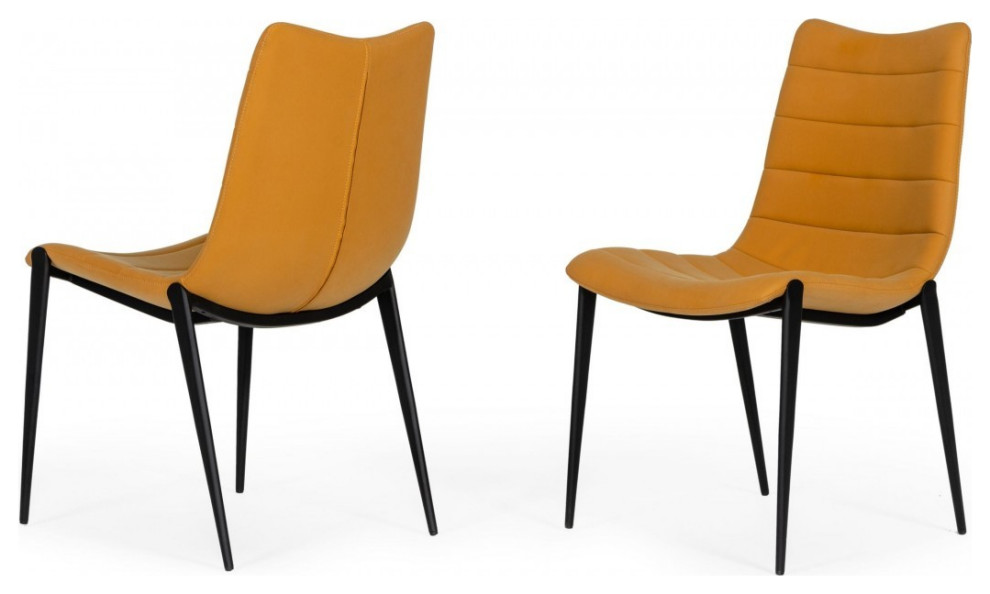 Set of Two Tan Faux Leather Industrial Dining Chairs   Midcentury   Dining Chairs   by UStradeENT LLC  Houzz