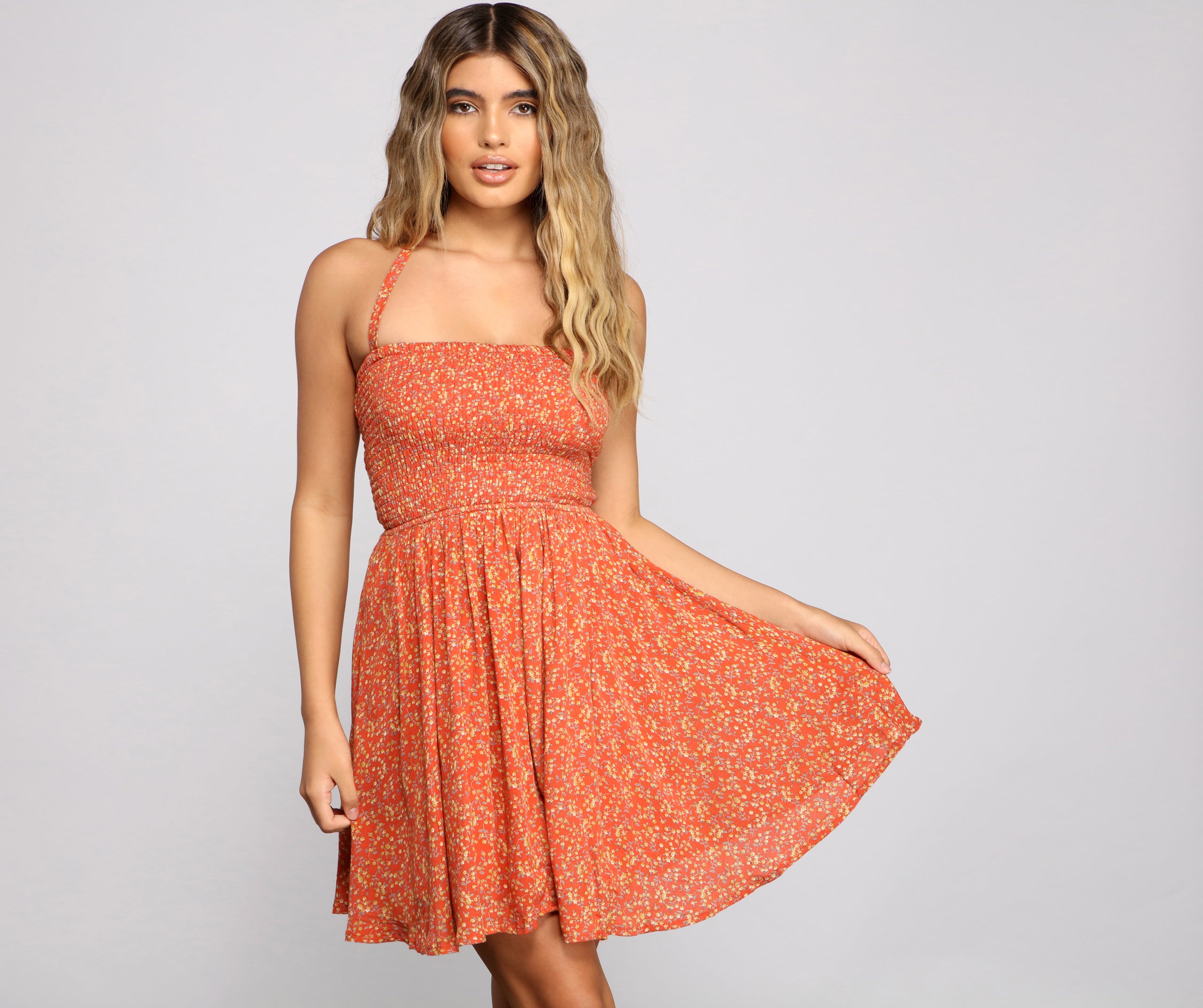 Flowy Floral Woven Halter Dress