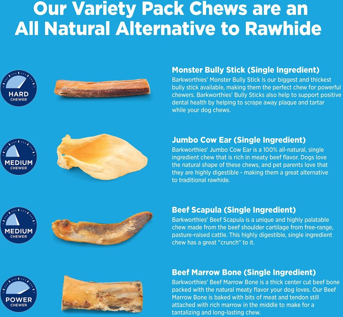 Barkworthies Large Breed Variety Pack Natural Dog Chews