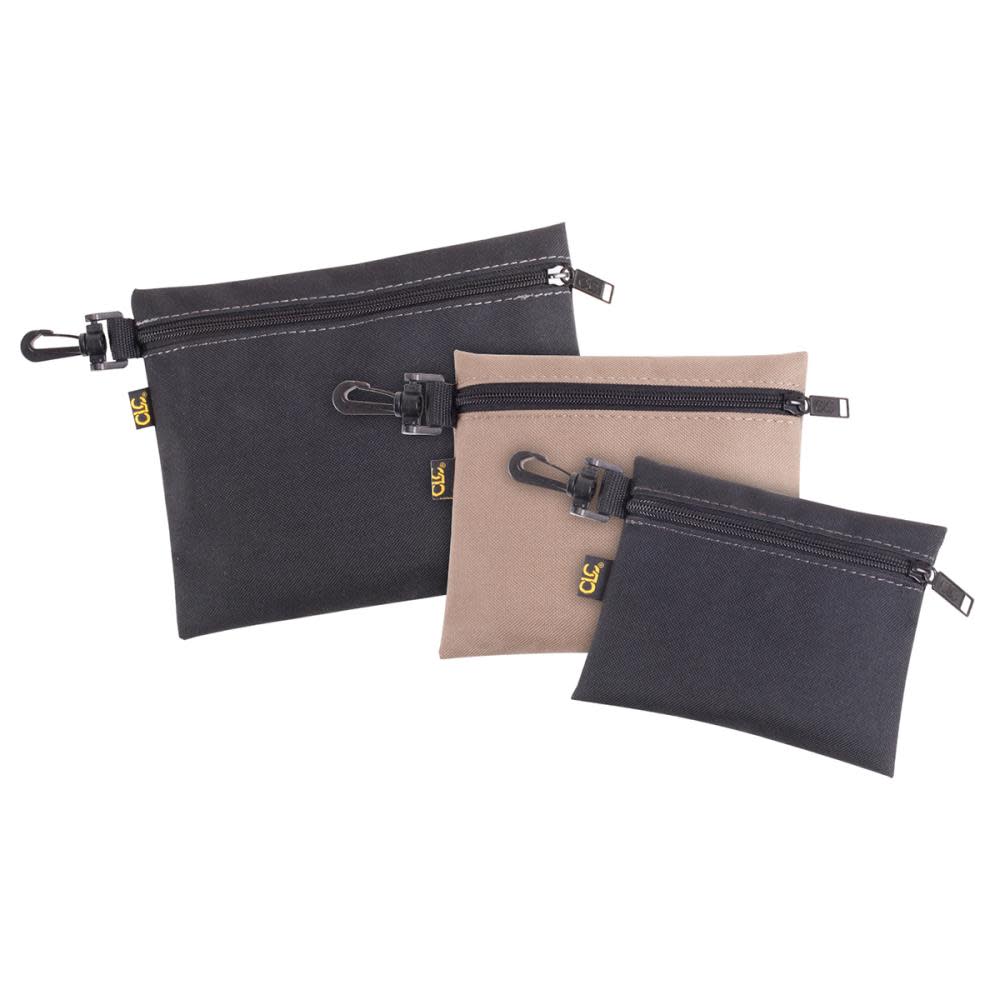 3 Multi-Purpose， Clip-On， Zippered Bags ;