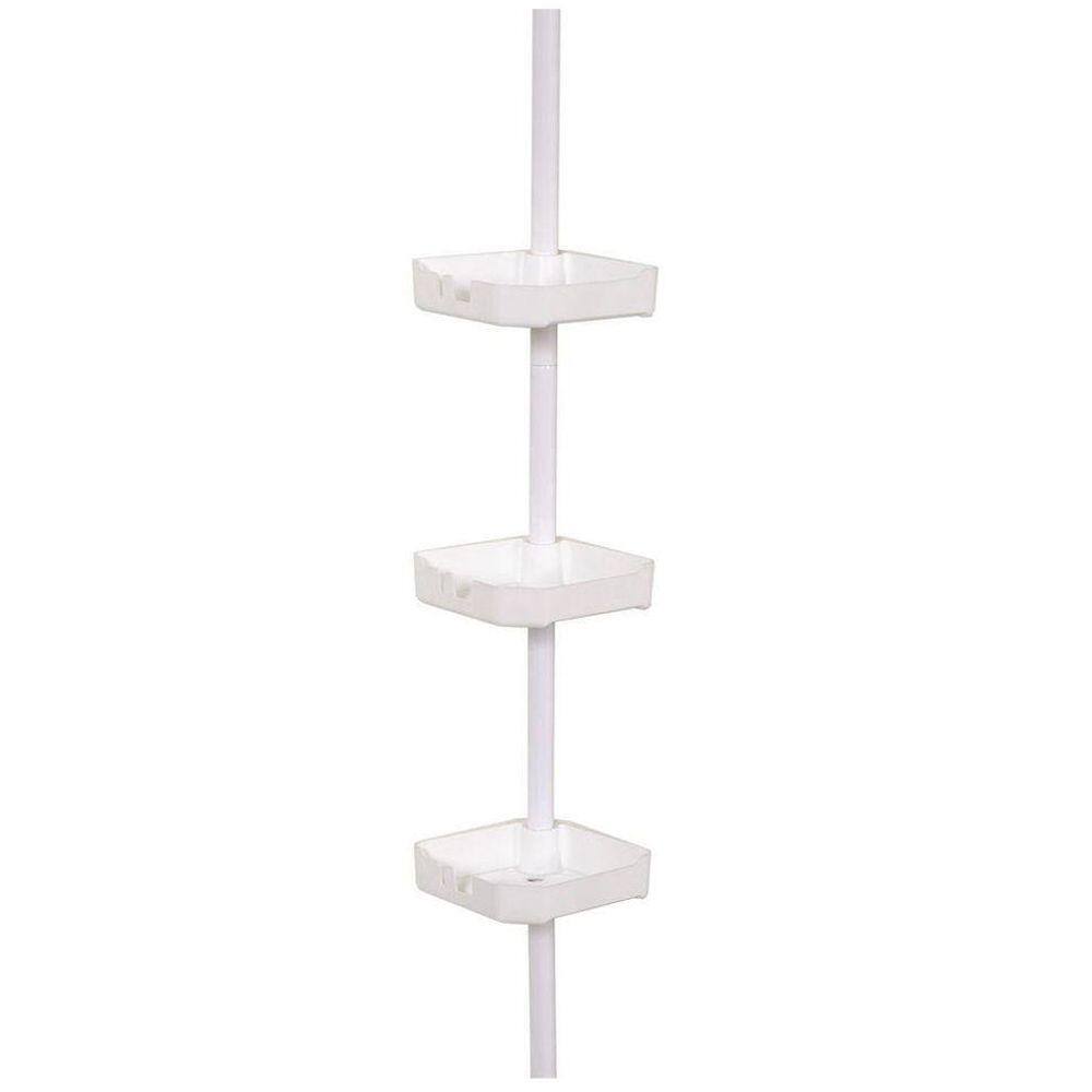 Zenna Home Tub and Shower Tension Corner Pole Caddy with 3 Shelves in White 371W