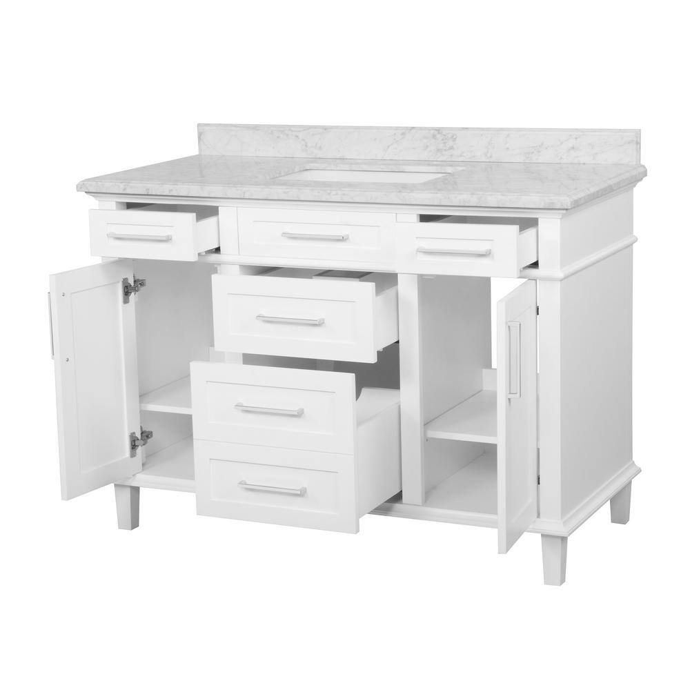 Home Decorators Collection Sonoma 48 in. W x 22.1 in. D x 34.3 in. H Freestanding Bath Vanity in White with Carrara Marble Top Sonoma 48W