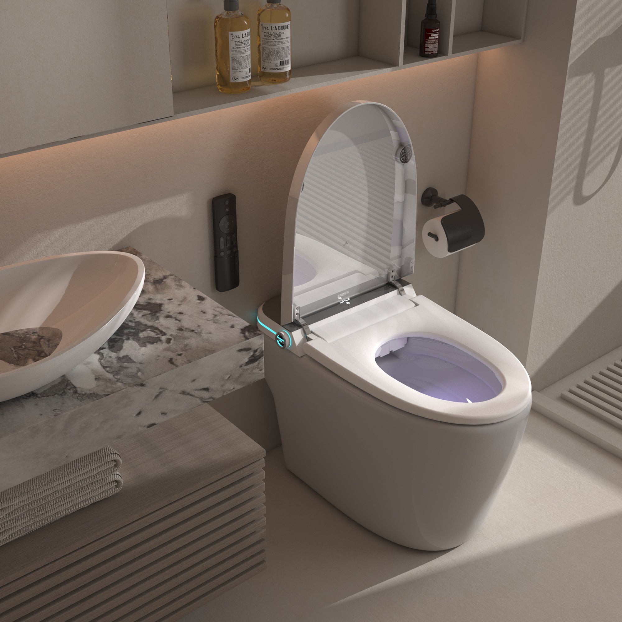 Yulika Smart Toilet, One piece Auto Open/Close Lid Toilet with Auto-Flush, Adjustable Heated Seat,Warm Water and Dry,No water pressure limitation tank