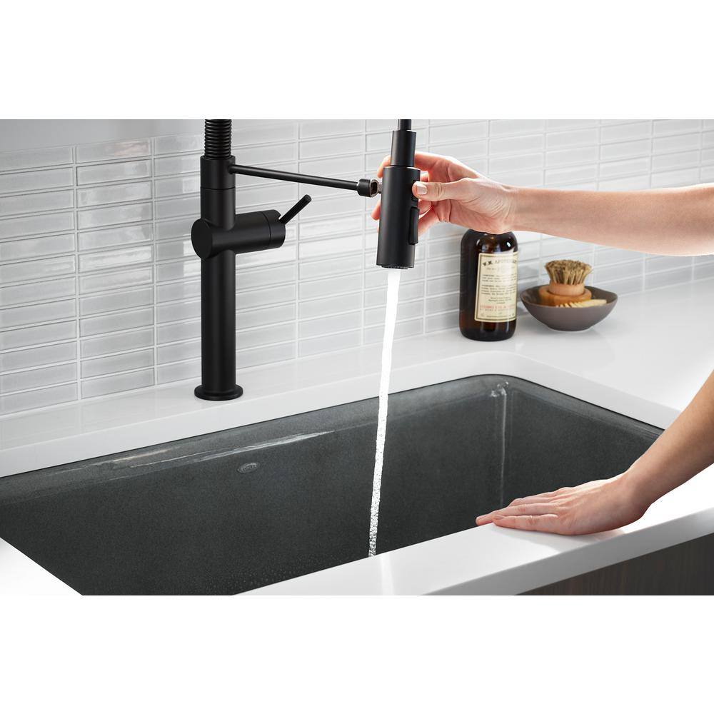 KOHLER Crue Single-Handle Pull-Down Sprayer Kitchen Faucet in Matte Black K-22972-BL