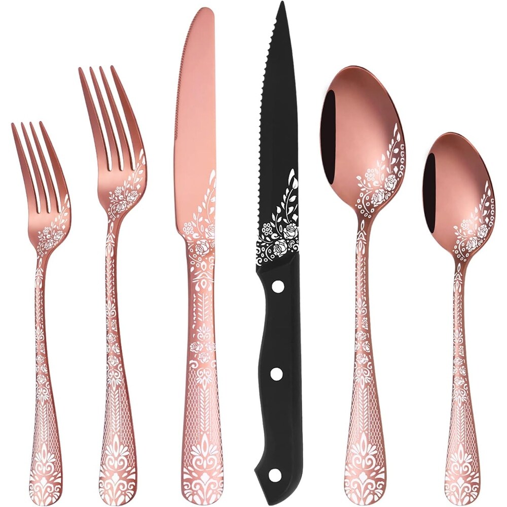 36 Piece Flatware Set with Unique Floral Laser