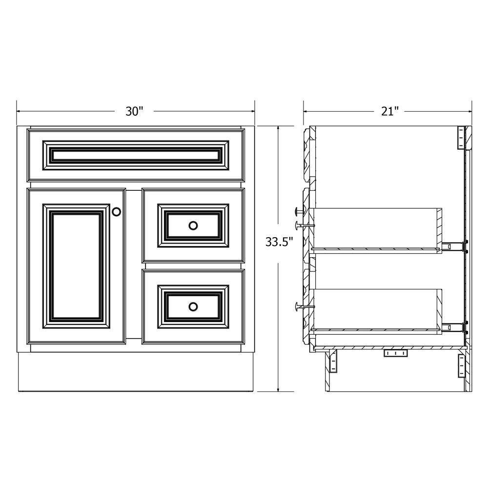 Glacier Bay Hampton 30 in. W x 21 in. D x 33.5 in. H Bath Vanity Cabinet without Top in White HWH30D