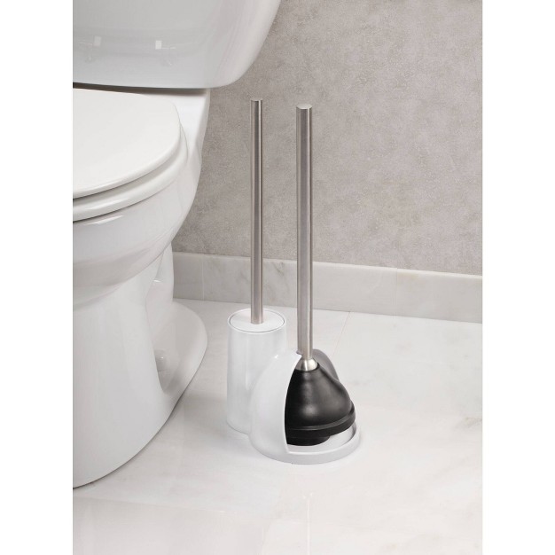 Idesign Toilet Brush With Holder And Plunger Set White