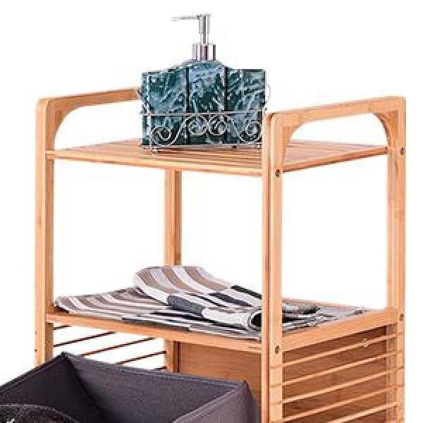 Costway Natural Bamboo Laundry Hamper Tilt Out Bin Shelf Storage HW56582