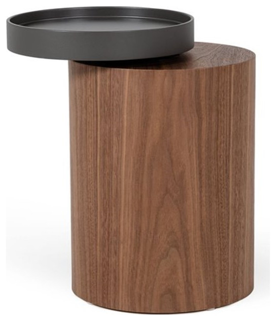 Modrest Bascom Round Modern Wood End Table in Walnut/Dark Gray Finish   Transitional   Side Tables And End Tables   by Homesquare  Houzz