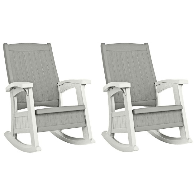 Suncast Outdoor Lightweight Portable Rocking Chair With 7 Gallon In seat Storage Porch Patio Deck Furniture 375 Pound Capacity Dove Gray 2 Pack