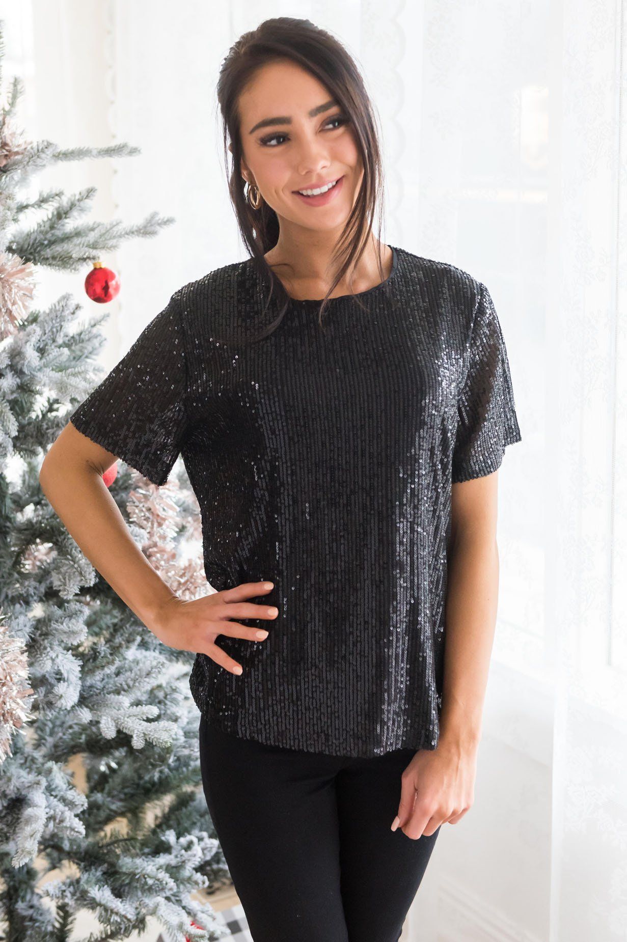 Love Actually Modest Sequin Blouse